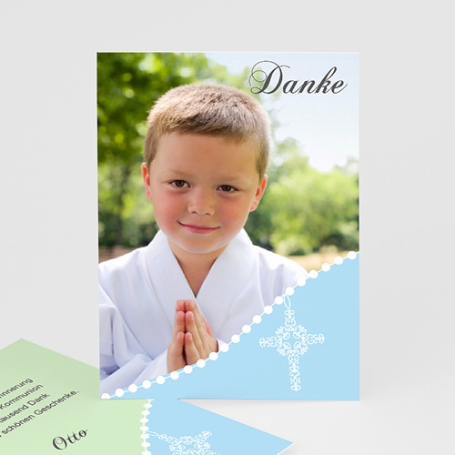 Dankeskarten Kommunion Jungen - Blau Gepunktet 117