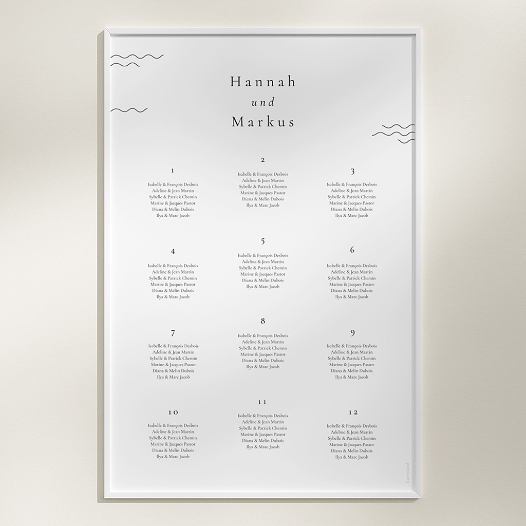 Sitzplan Hochzeit Liebeswellen, Poster Gäste Zufriedenheitsgarantie