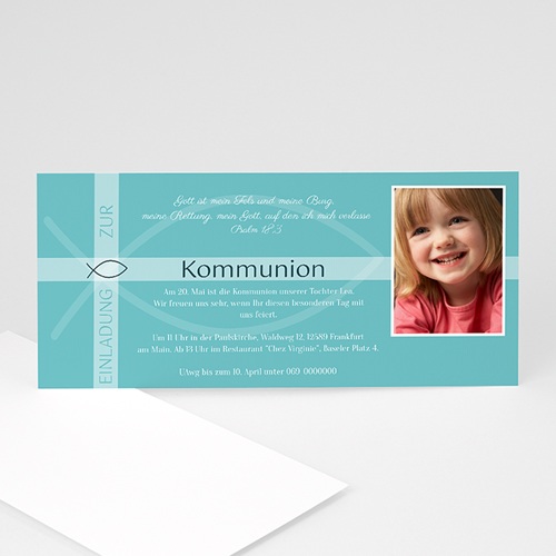 Einladungskarten Kommunion Mädchen - Ichthys und Kreuz 12695