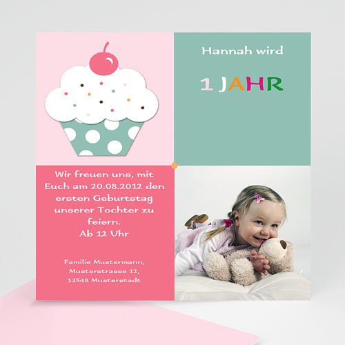 Geburtstagseinladungen Mädchen - Cupcake mit Kirsche 1628