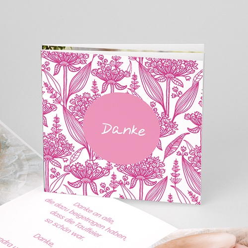Dankeskarten Taufe Mädchen - Floral Rosa 22125
