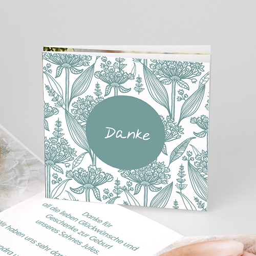 Dankeskarten Taufe Jungen - Floral Blau 22134