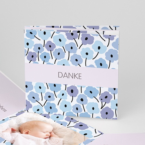 Dankeskarten Taufe Jungen - Blumen und Kreuz 22143