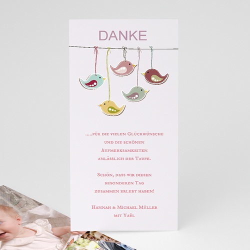Dankeskarten Taufe Mädchen - Vögelchen 22152