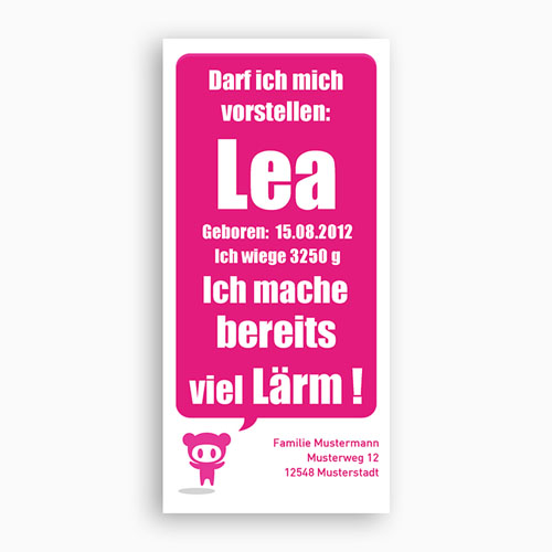 Geburtskarten für Mädchen - Comic Rosa 2226