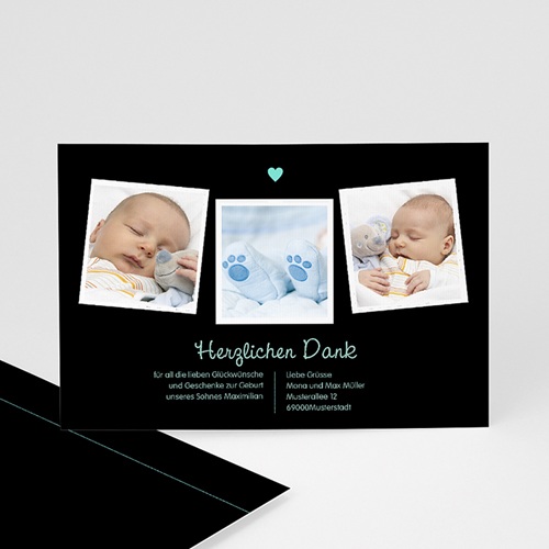 Dankeskarten Geburt Jungen - Herz Blau 23004