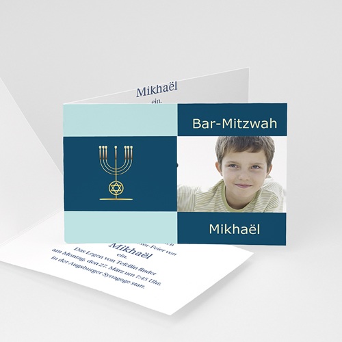 Bar Mitzwah Einladung - Schlicht blau 3472