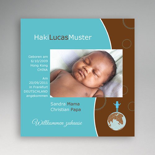 Adoptionskarten für Jungen - Blau braun 3564