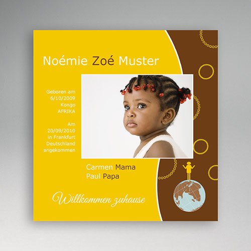 Adoptionskarten für Mädchen - Gelb braun 3568