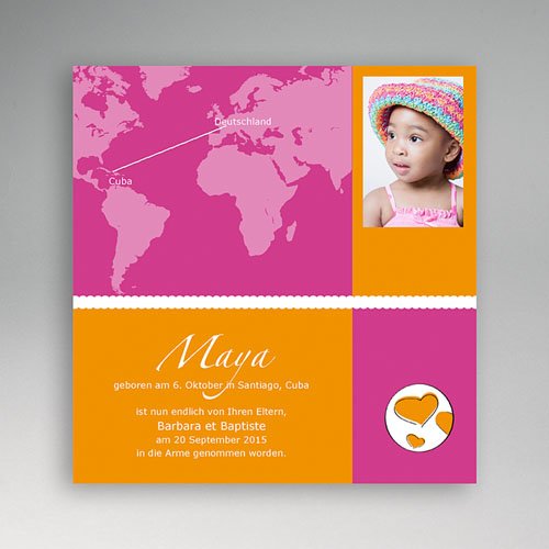 Adoptionskarten für Mädchen - Pink rosa 3584