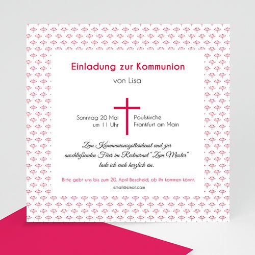 Einladungskarten Kommunion Mädchen - Rosa Kreuz 40503