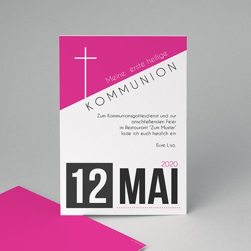 Einladungskarten Kommunion Mädchen - Typo Pink 40542
