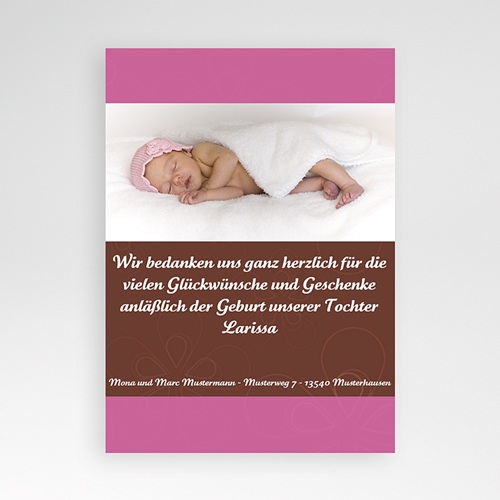 Dankeskarten Geburt Mädchen - Rose und Schokolade 4340