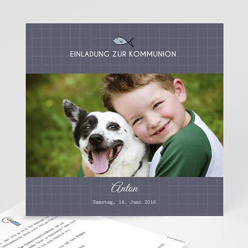 Einladungskarten Kommunion Jungen - Kleines Kreuz 45799