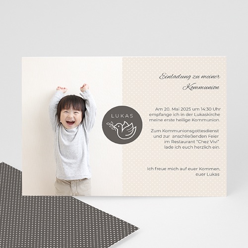 Einladungskarten Kommunion Jungen - Beige Punkte 45817