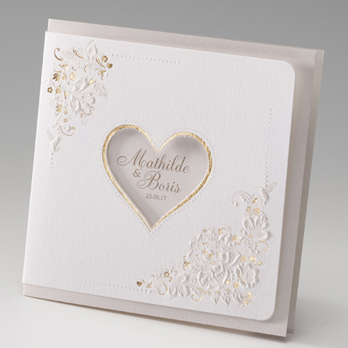 Hochzeitseinladungen traditionell - Herz und Spitze 45975