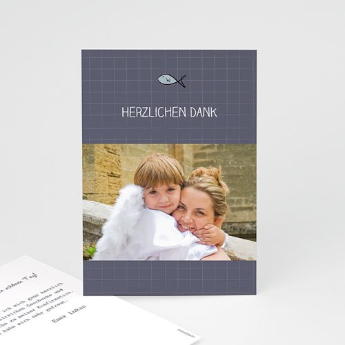 Dankeskarten Kommunion Jungen - Blauer Ichtys 46614