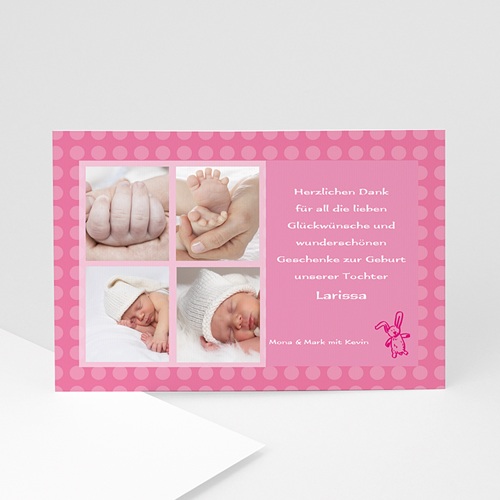 Dankeskarten Geburt Mädchen - Kleiner rosa Hase 4890