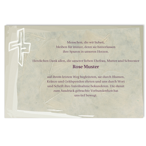 Trauer Danksagung christlich - Blattmuster 5139