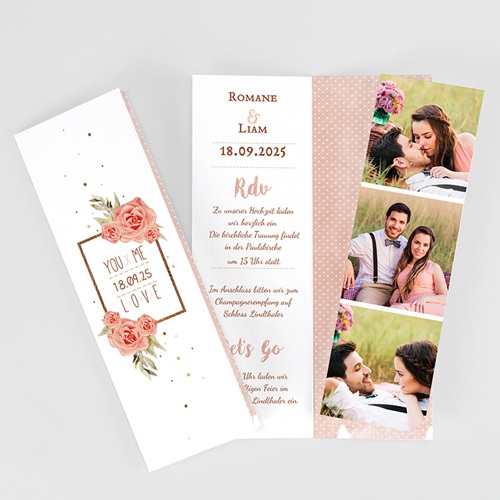 Hochzeitseinladungen modern - Rose Chic & Holz 52679