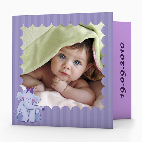 Geburtskarten für Mädchen - Elefant in Violett 5383