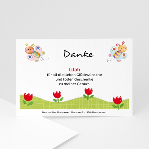 Dankeskarten Geburt Mädchen - Schmetterlingsrahmen 5439