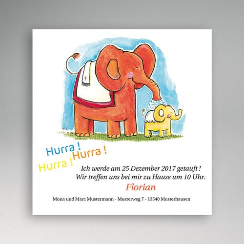 Einladungskarten Taufe Mädchen - Elefant 5447