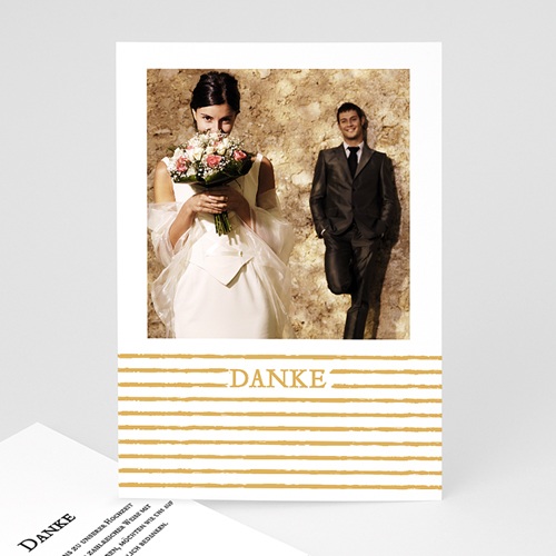 Dankeskarten Hochzeit mit Foto - Streifen Gold 55641