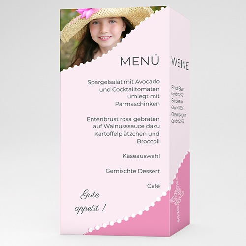 Menükarten Kommunion - Zartrosa mit Kreuzsymbol 6425