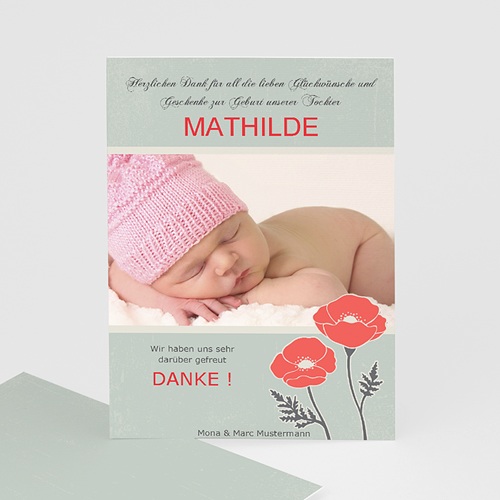 Dankeskarten Geburt Mädchen - Mohnblume 7159