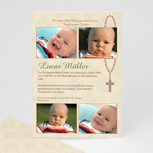 Einladungskarten Taufe Jungen - Babykreuz 8246