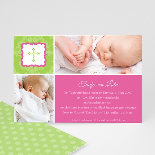 Einladungskarten Taufe Mädchen - Grün Pink 8274