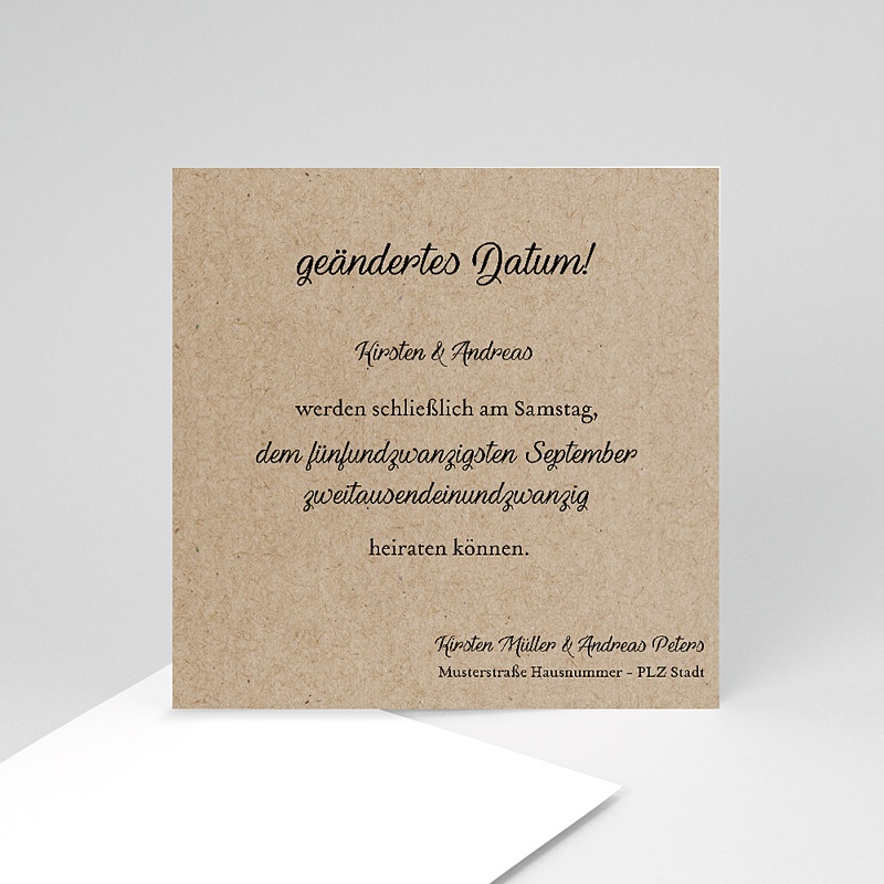 Change The Date Hochzeitskarten Neues Datum Kraft 10 X 10 Kostenloser Probedruck Carteland