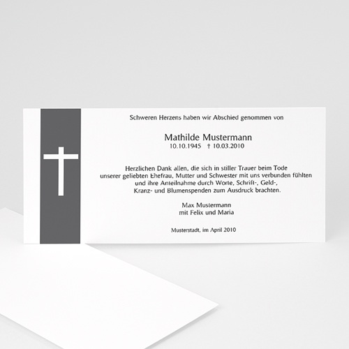 Trauer Danksagung christlich - Kreuzzeichen 8566